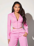 Lapel Collar Short Crop Suit Jacket With Pointed Hem
