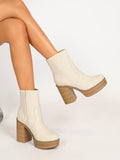Modern Lady Thick Heel High Heel Round Toe Ankle Booties In Apricot, Autumn And Winter Fashion