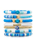 7pcs/Set Summer Pink Tone Elastic Beaded Bracelet Set For Girls With Princess, Smile & Heart Shaped Charms