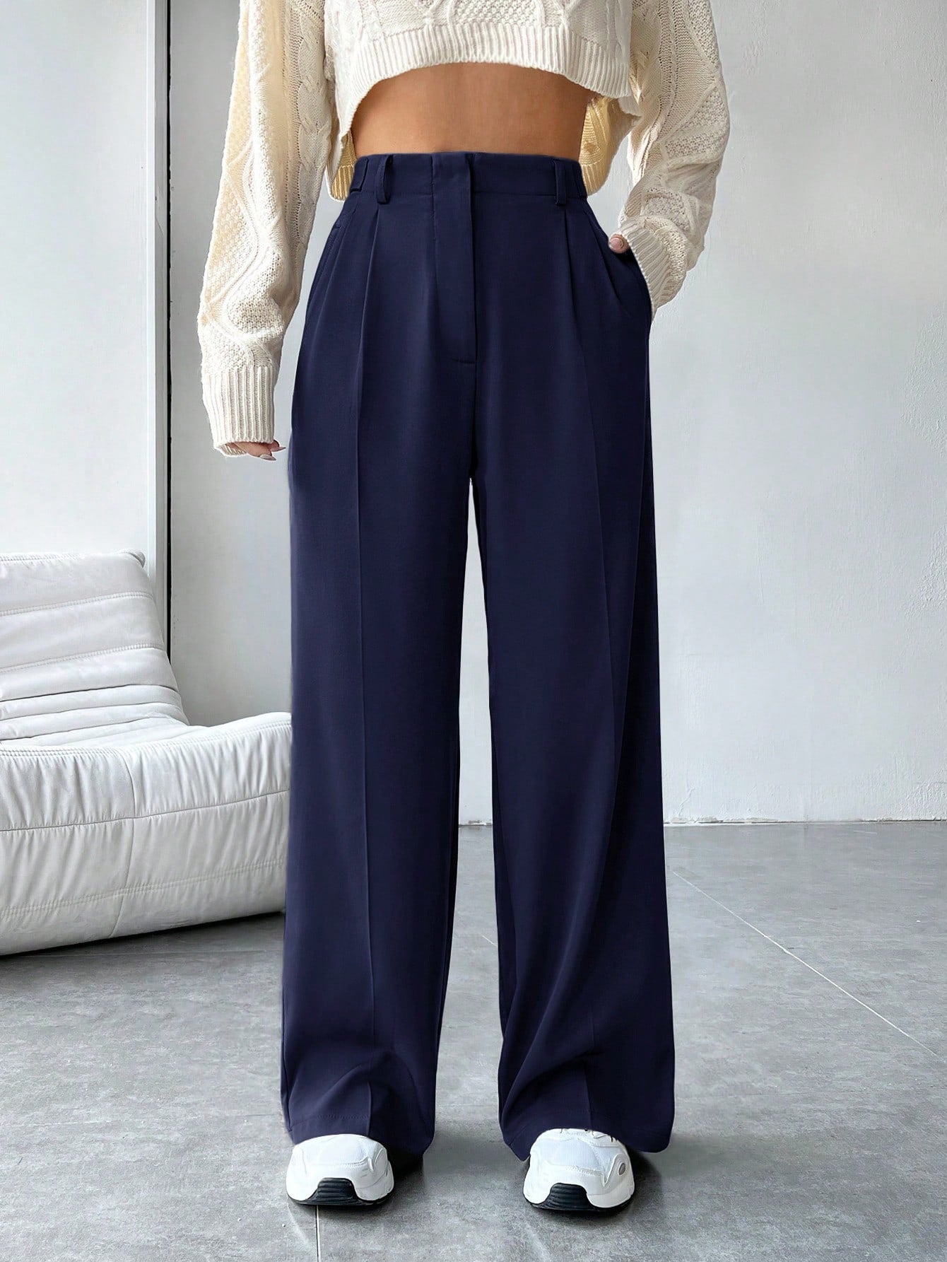 Solid Color Slanted Pocket Suit Pants