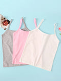 Young Girls' Underwear Top, 3pcs/Pack, Macaroon Colored Short Basic Vest, All Seasons