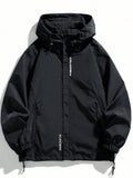 Men Letter Graphic Drawstring Hem Hooded Jacket