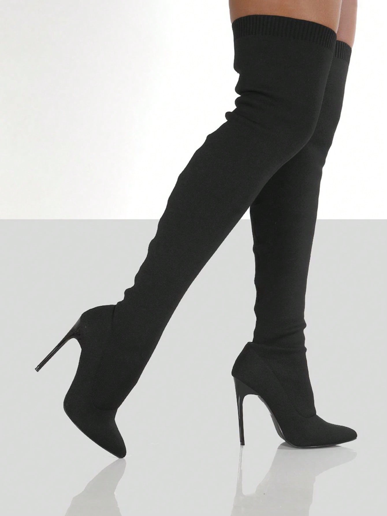 Sexy Elasticated Boots, Simple Pointed Toe Crystal High Heels, Single Sock Ankle Boots