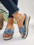 Women'S Platform Wedge Jeans Roman Sandals With Open Toe And Ankle Strap