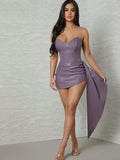 Haute PU Leather Top & Draped Skirt Two Piece Set