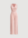 Women's Solid Colored Vest And Pants Two Piece Set