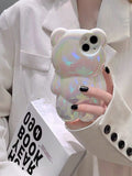 Personalized Cute Holographic 3d Bear Phone Case Compatible With Iphone 14 Pro Max, Iphone 13, Iphone 12 Pro, Iphone 11, Soft Case