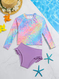 Young Girl Leopard & Gradient Print Tankini Swimsuit Set