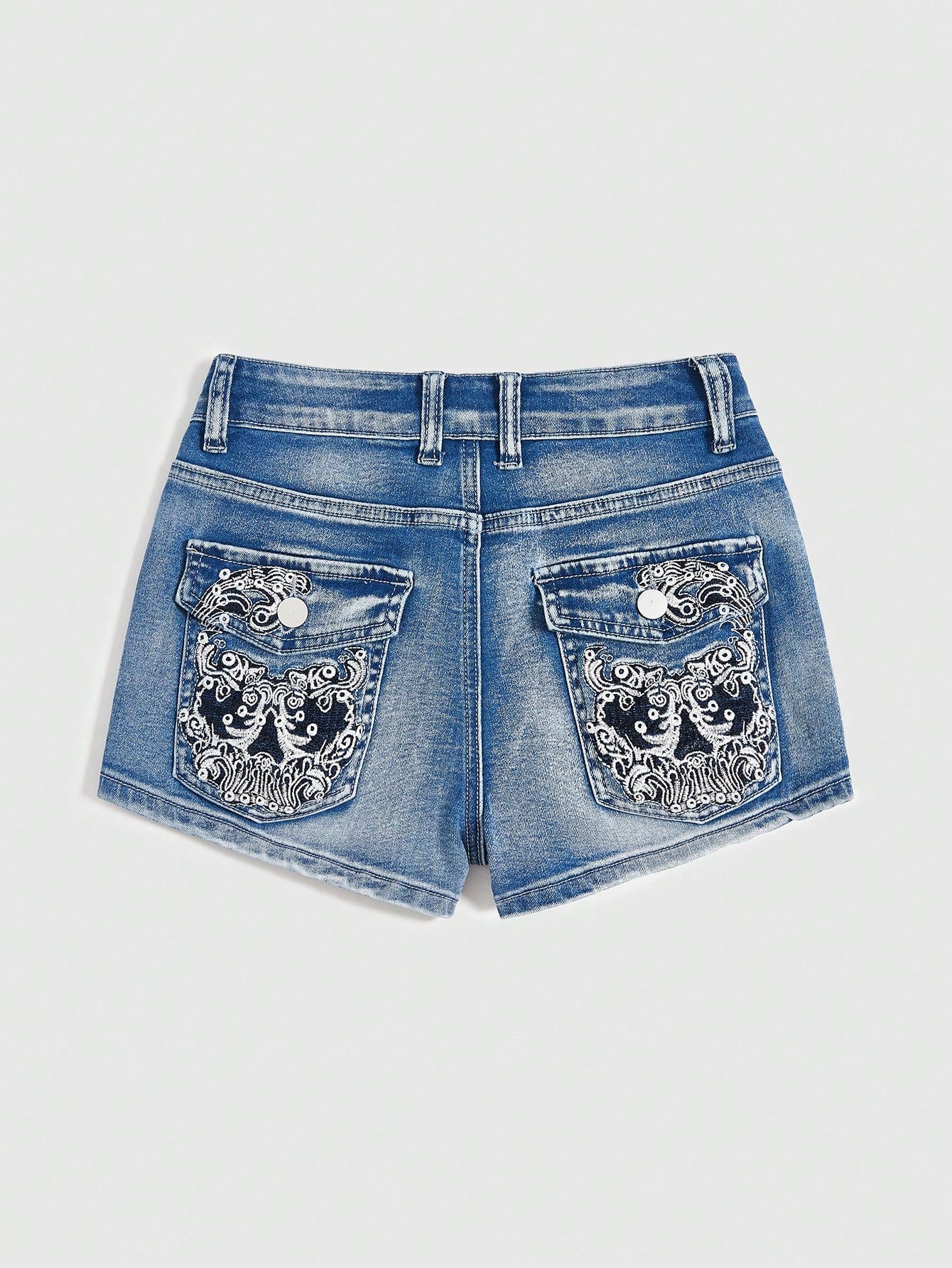 Punk Punk Style Skull Embroidered Tight Sexy Super Short Denim Shorts