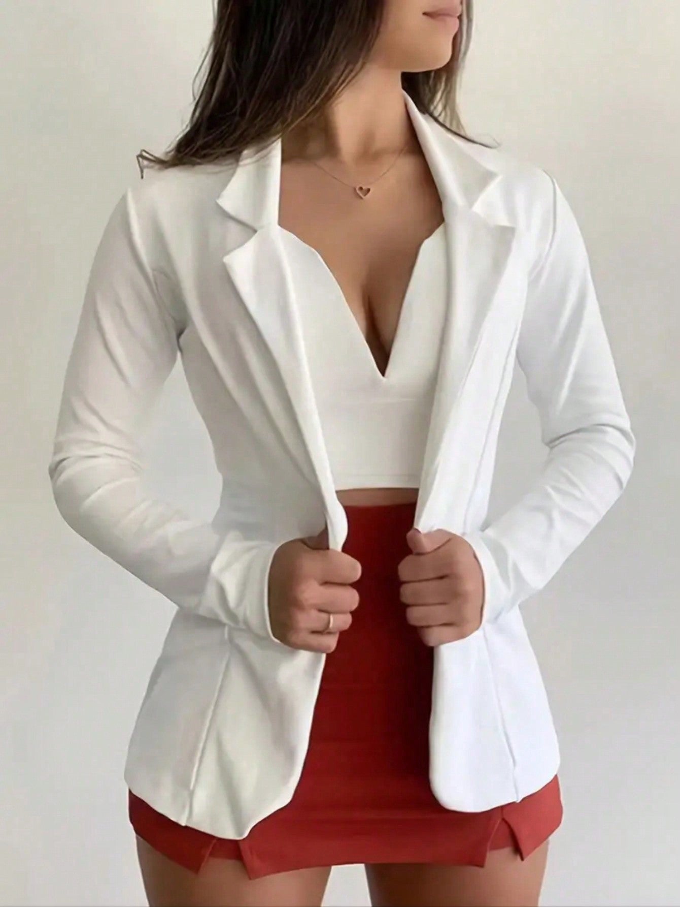 Solid Single Button Blazer Without Cami Top