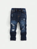Young Boy Elastic Waist Ripped Jeans