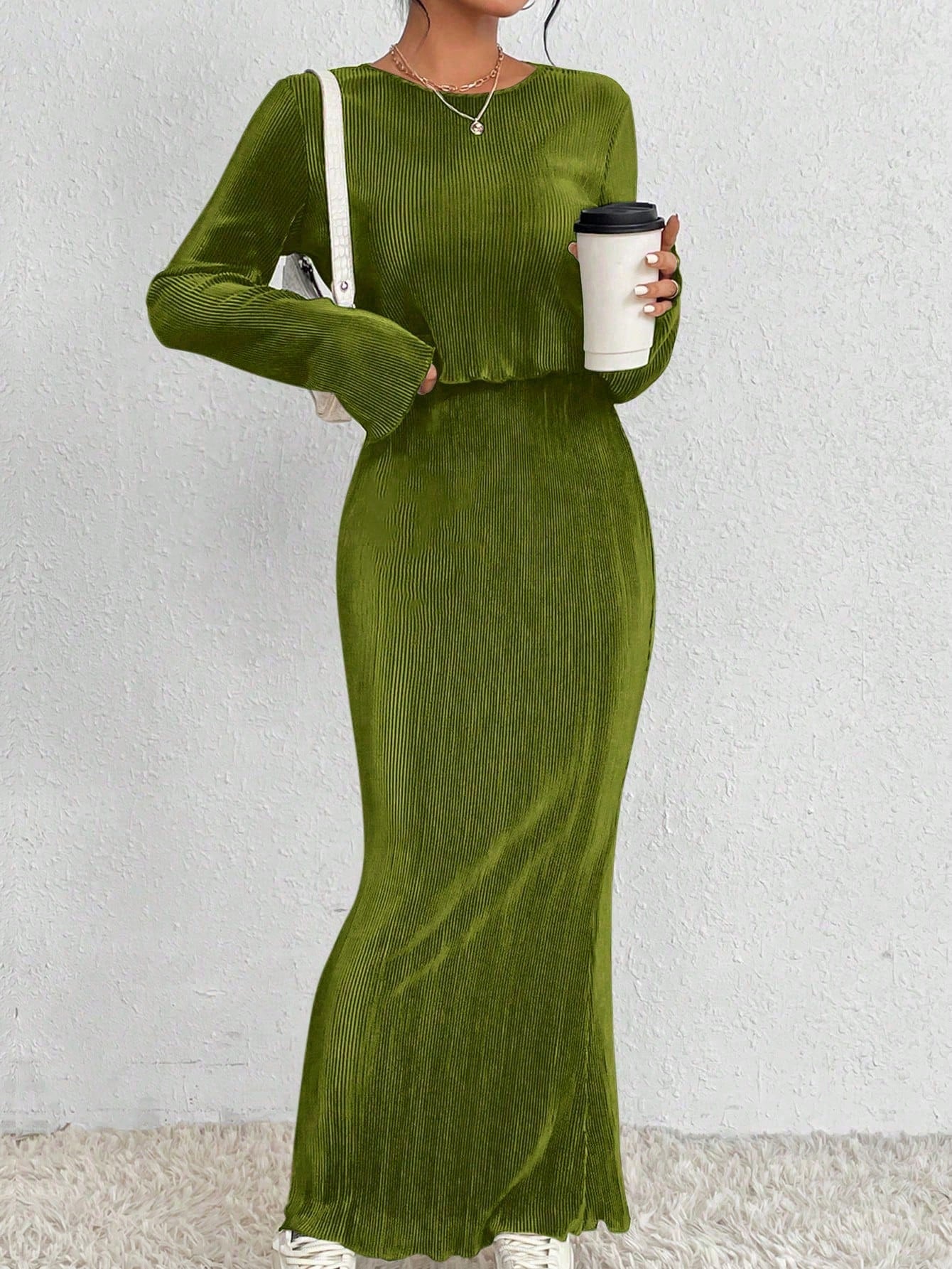 Solid Color Top And Skirt Two-piece Set