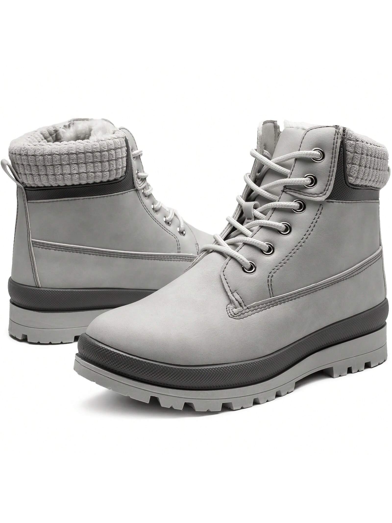 Waluzs Women’S Combat Boots White Winter Snow Boots For Women Fur Lined Ankle Booties Non Slip Platform Boots Waterproof Lace Up Hiking Boots(Comfort,Warm)
