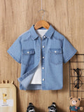 Kids Young Boy Casual Comfortable Personalized Flap Pocket Buttoned Denim Jacket