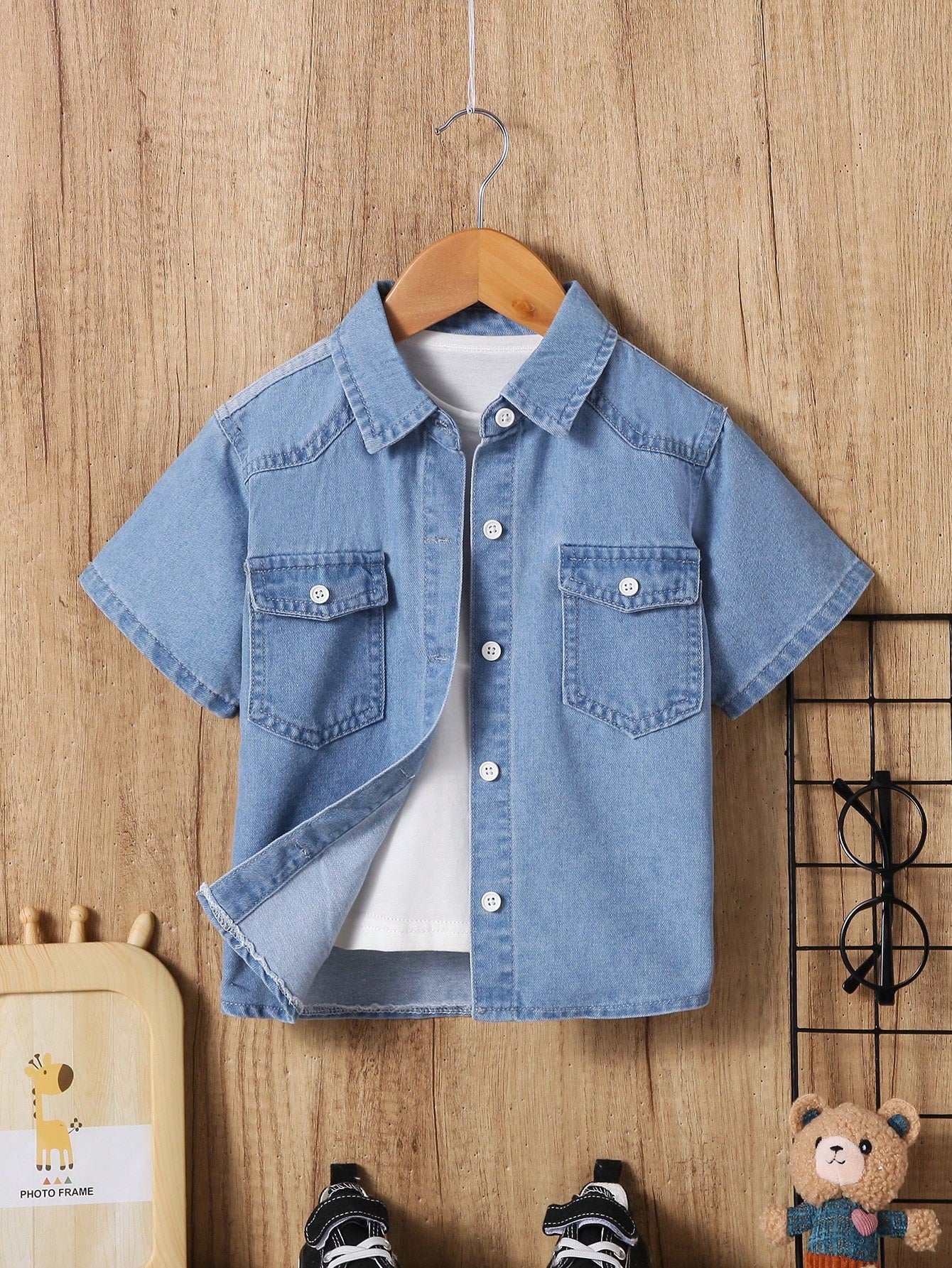 Kids Young Boy Casual Comfortable Personalized Flap Pocket Buttoned Denim Jacket