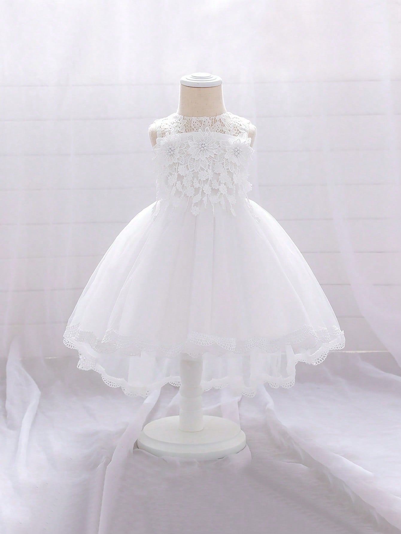 Young Girl Formal Dress With Solid Color Lace Tulle Satin Party Dress, Elegant And Gorgeous, Suitable For School Performances And Fashion Shows, Hair Accessories Not Included