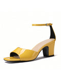 Women Heeled Sandals Square Open Toe Ankle Strap Chunky Low Heel Sandals
