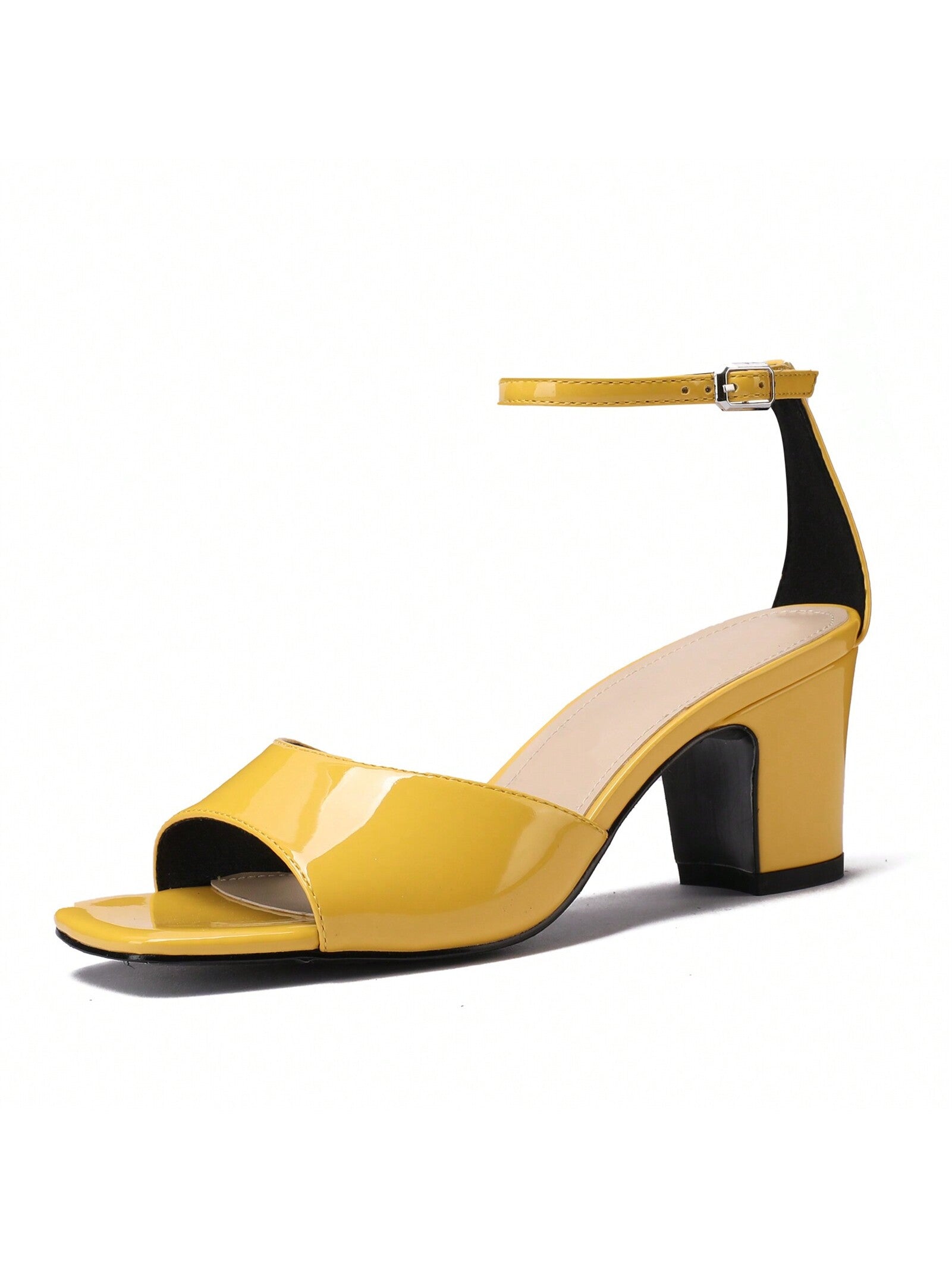 Women Heeled Sandals Square Open Toe Ankle Strap Chunky Low Heel Sandals