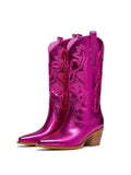 Western Embroidered Metallic Cowboy Mid Calf Boots