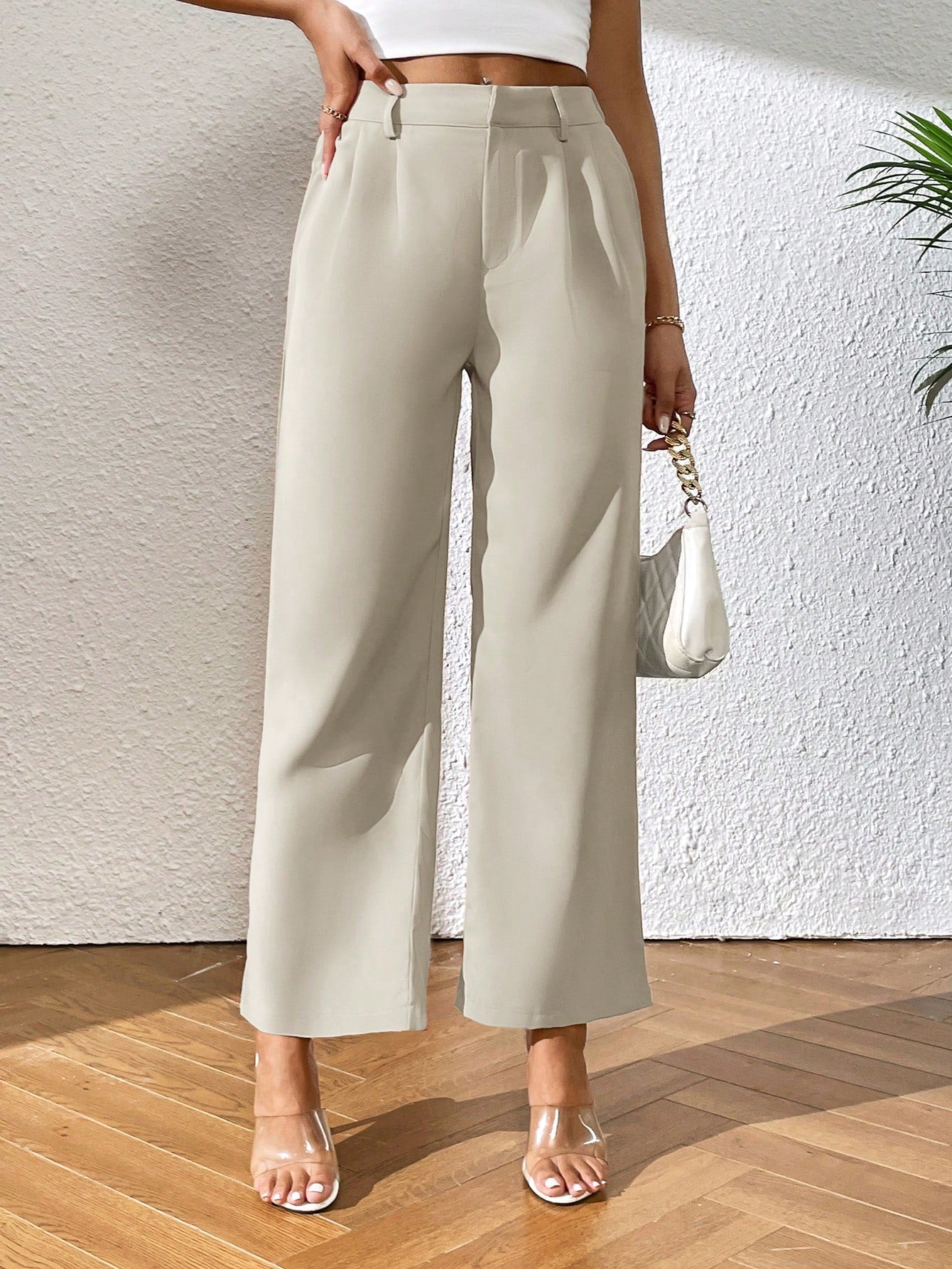 Solid Color Straight-Leg Pants