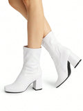 Women's Go Go Boots Mid Calf Low Block Heel Boots Zipper Square Toe Ankle Boots For Party Cosplay Dance