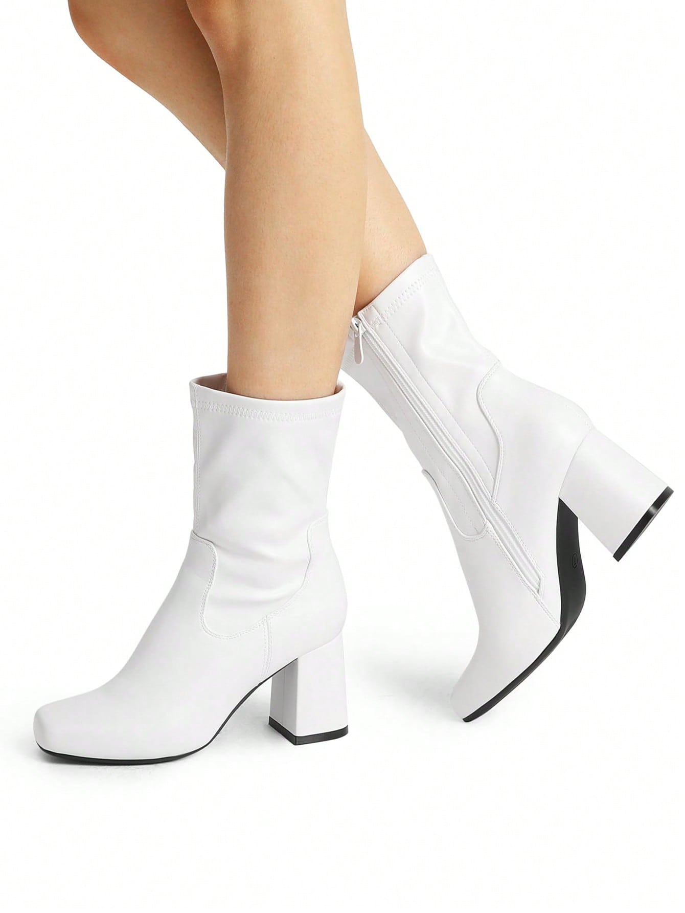 Women's Go Go Boots Mid Calf Low Block Heel Boots Zipper Square Toe Ankle Boots For Party Cosplay Dance