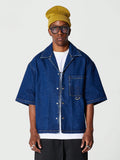 Boxy Fit Revere Collar Denim Shirt College Ready