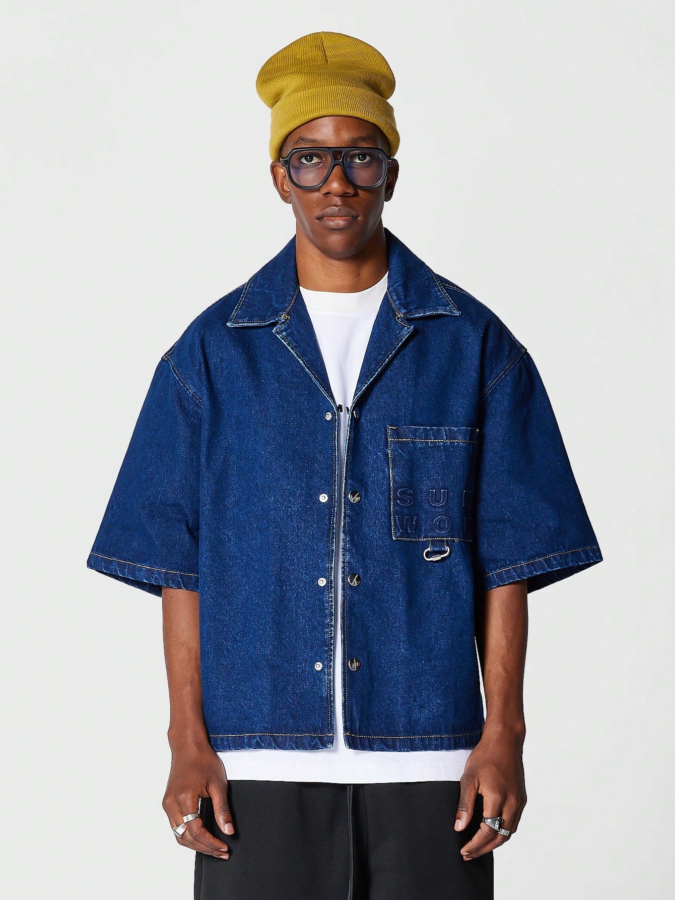 Boxy Fit Revere Collar Denim Shirt College Ready