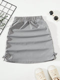 Tween Girls' Solid Color Elastic Waist Side Pleated Skirt