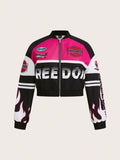 Plus Size Women's Letter Printed Baseball Jacket