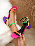 Women's Multiple Colors High Heels With Square Toe, Fashionable And Elegant Ankle Strap Block Sandals For Commuting And Parties