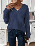 V-Neck Drop Shoulder Sleeve Sweatshirt