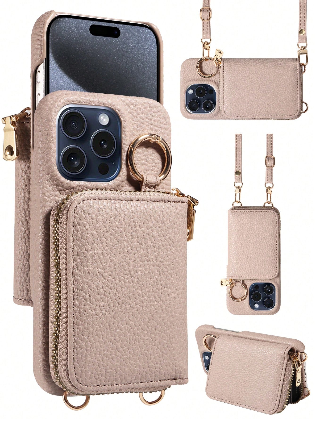 With Phone Charm A Multi-Functional Shoulder Cross-Body Zip Accordion Card Holder Wallet PU Phone Case Compatible With Apple / Samsung