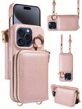 Multi-Functional Cross-Body Zipper Accordion Card Holder Wallet PU Phone Case Compatible With Apple/Samsung