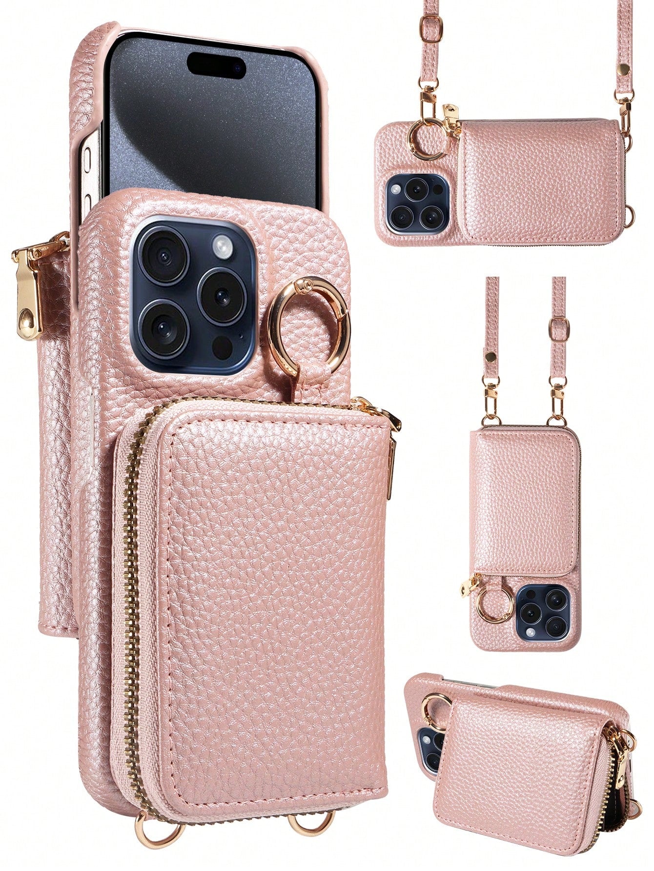 Multi-Functional Cross-Body Zipper Accordion Card Holder Wallet PU Phone Case Compatible With Apple/Samsung