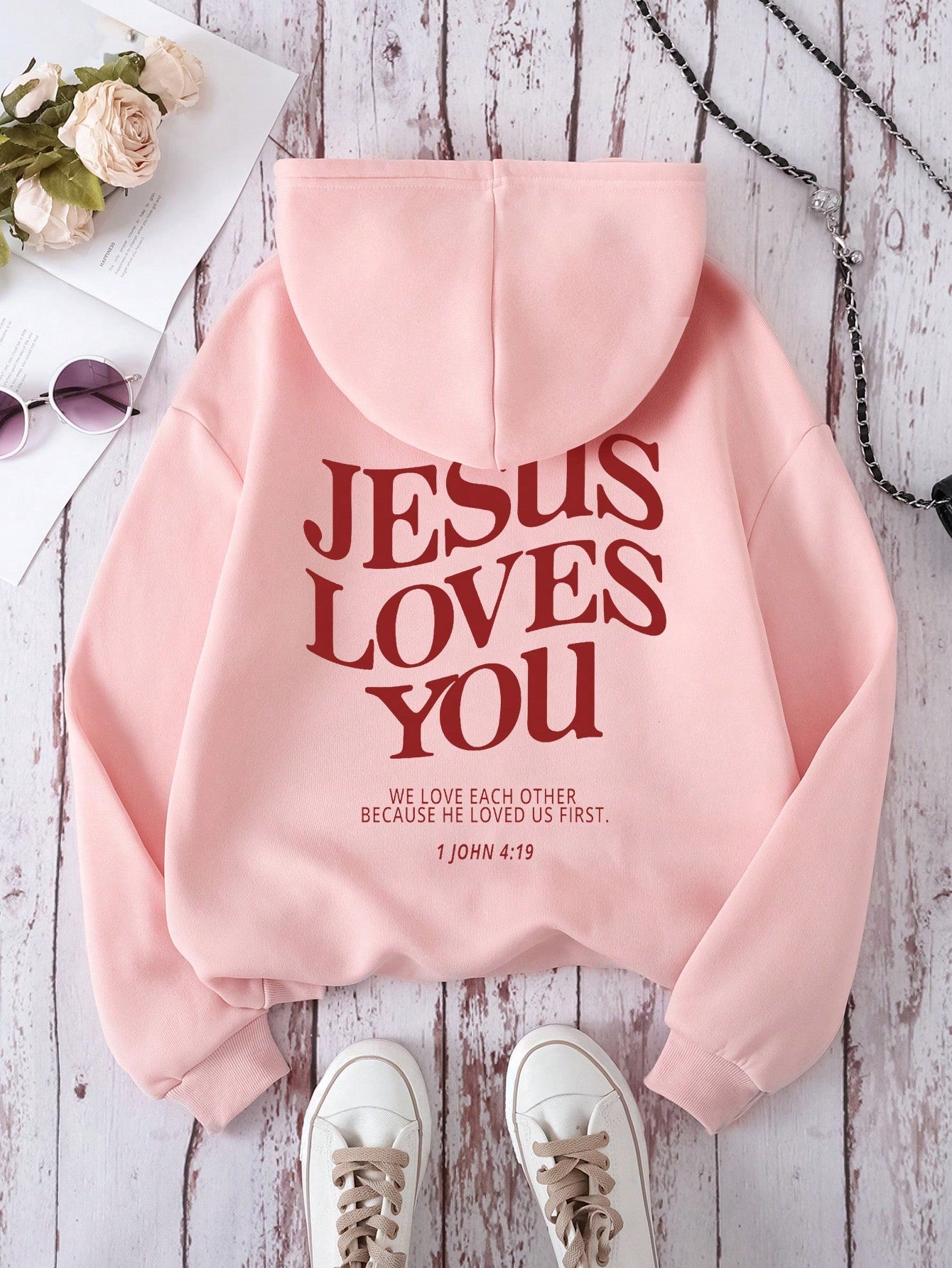 Women's Letter Printed Hoodie JESUS LOVES YOU WE LOVE EACH OTHER BECAUSE HE LOVED US FIRST 1 JOHN 4: 19