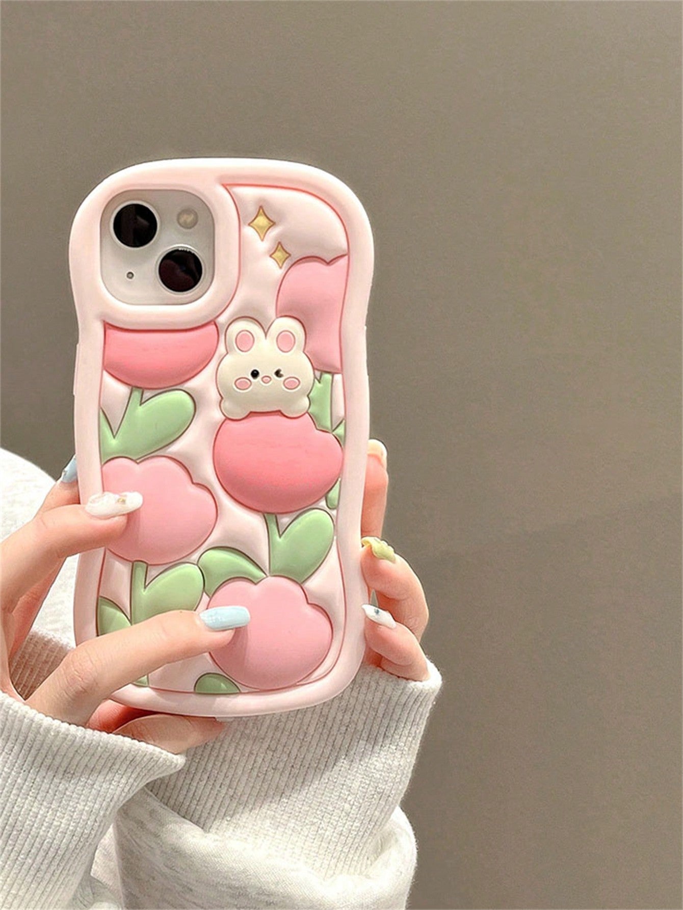 Korean Cute Cartoon 3D Pink Tulip Flower Silicone Case Compatible With IPhone 15 14 13 12 Pro Max 11 Lovely Girl Shockproof Soft Cover