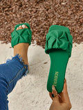 Women's Fashion Square Toe Pleated Slippers Flat Casual Slides