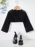 Young Girl Knitted Short Sweater With Hollow Out Design