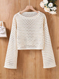 Teen Girls' Hollow Out Knit Flare Sleeve Sweater