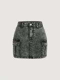 Teen Girls' Casual Flap Pocket Denim Mini Skirt
