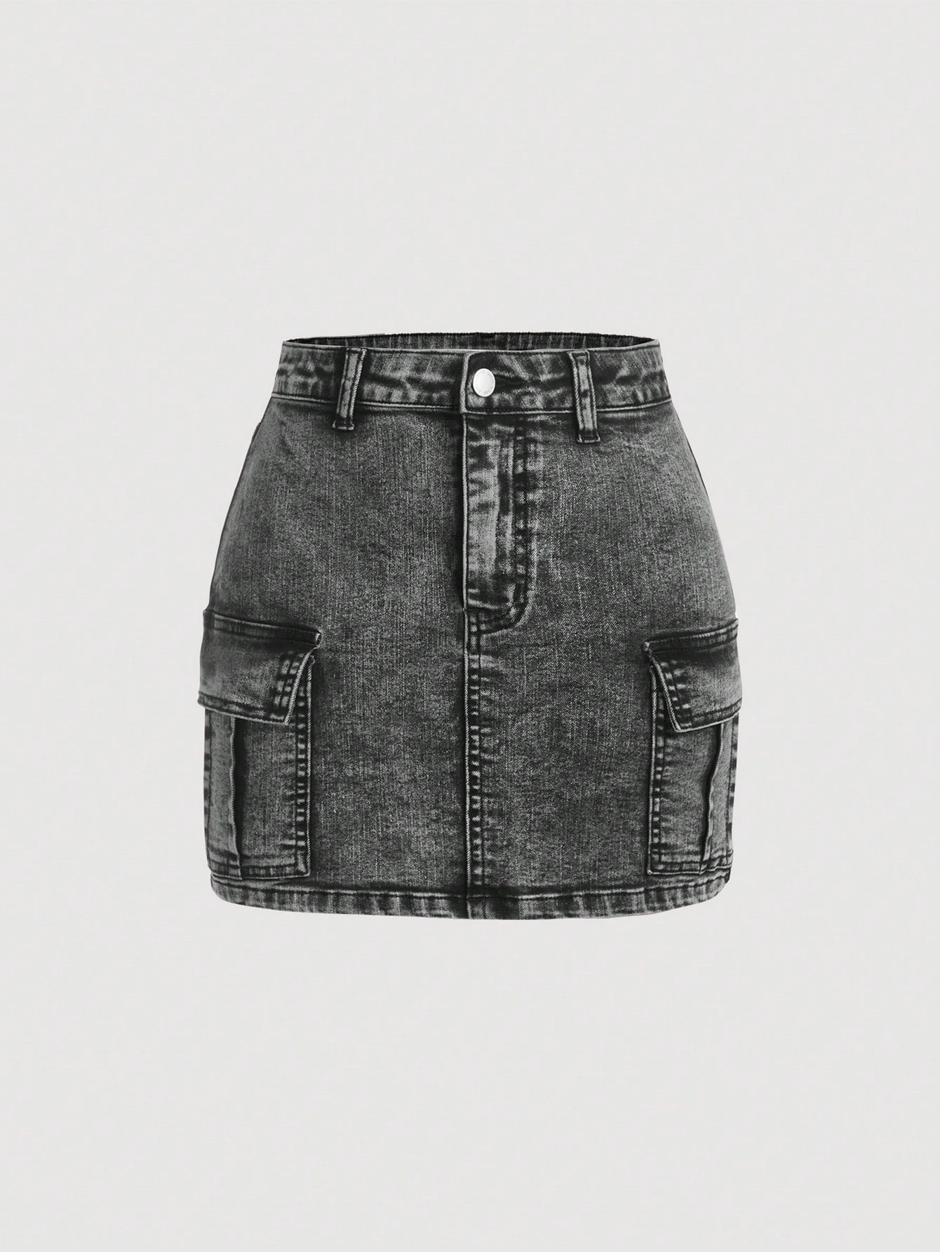 Teen Girls' Casual Flap Pocket Denim Mini Skirt