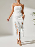 Women's Off-Shoulder Ruffle Hem Slit Front Dress