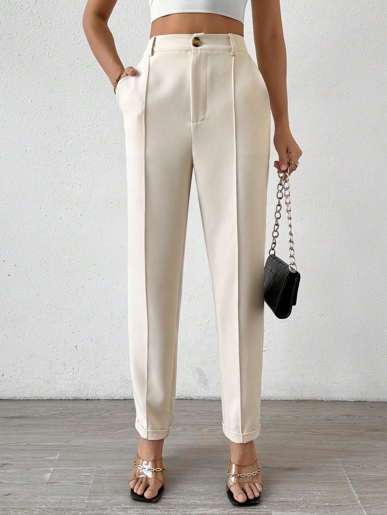 Solid Color Tapered Fit Casual Suit Pants