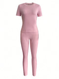 Ladies' Round Neck Short Sleeve T-Shirt And Pants Set