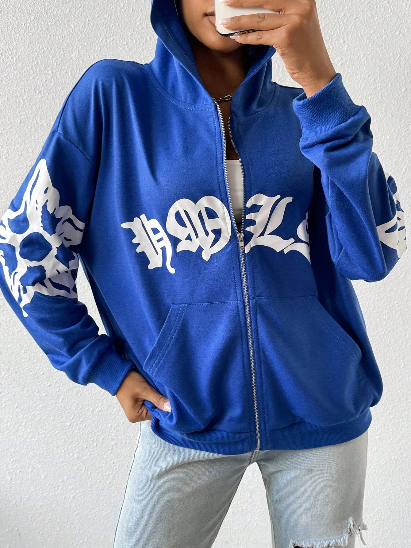 Flower & Letter Printed Hoodie