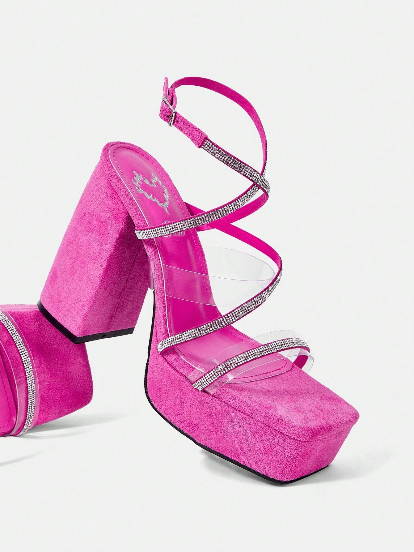 Simple Rhinestone Strap Thick Sole Fashion Hot Pink Sandals