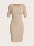 Solid Color Round Neck Knit Dress