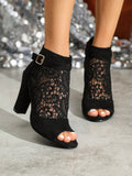 New Fashion Women'S Flower Mesh Peep Toe High Heel Ankle Boots, Sandals, Short Boots