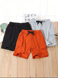 Young Boy 3pcs/Set Toddler Boys' Summer Pocket Shorts, Yellow/Black/Gray